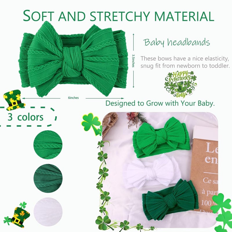 LemonSpace Store Handmade St.Patrick's Day Baby Headbands Green Bow Hairbands Girl Bows Infant Hair Accessories Newborn Soft Stretchy Nylon Baby bows - Image 4